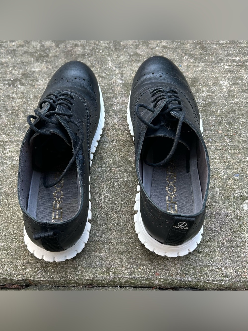 Cole Haan Black Wingtip Derby Sneakers with White Sole